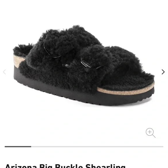 BIRKENSTOCK Arizona Big Buckle Shearling Sandals -NWT- Teddy Black- Women’s 7 - Picture 2 of 9